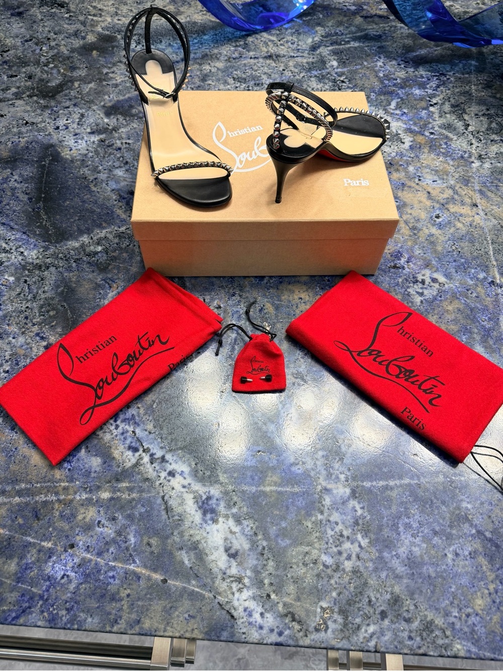 Christian Louboutin Black Strappy Crystal-Trim Stilettos